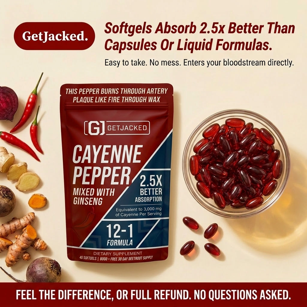Unterstützen Sie die Gefäßfunktion mit GetJacked Cayenne Softgels