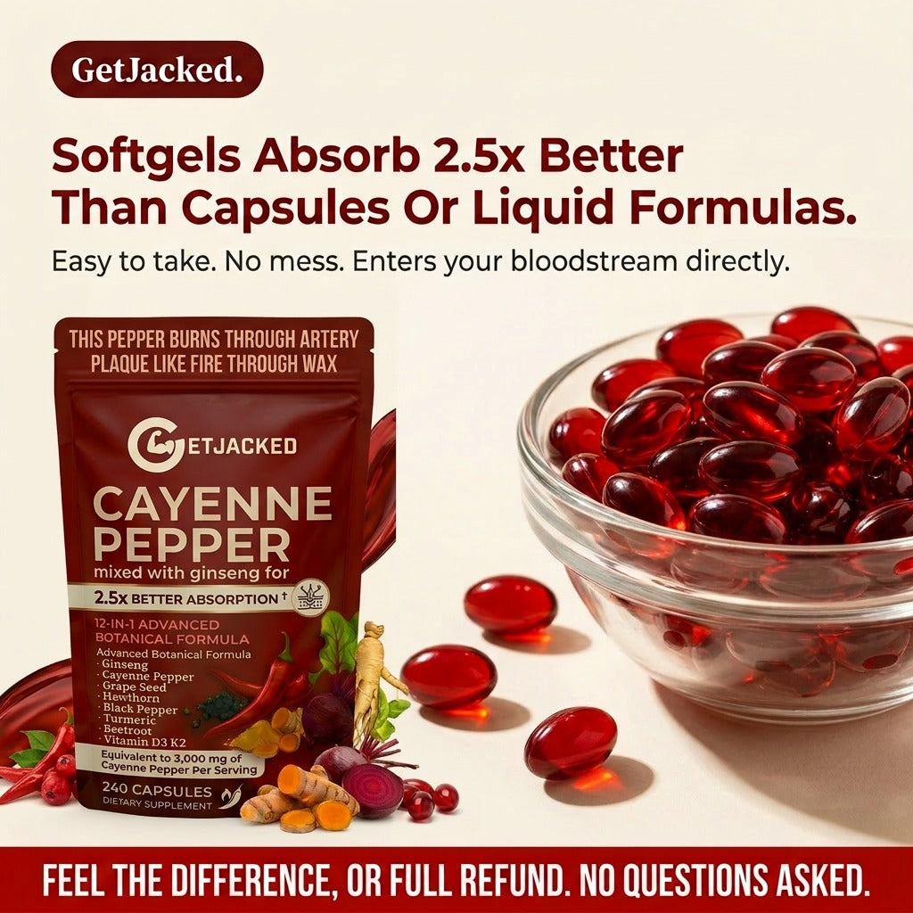 Unterstützen Sie die Gefäßfunktion mit GetJacked Cayenne Softgels