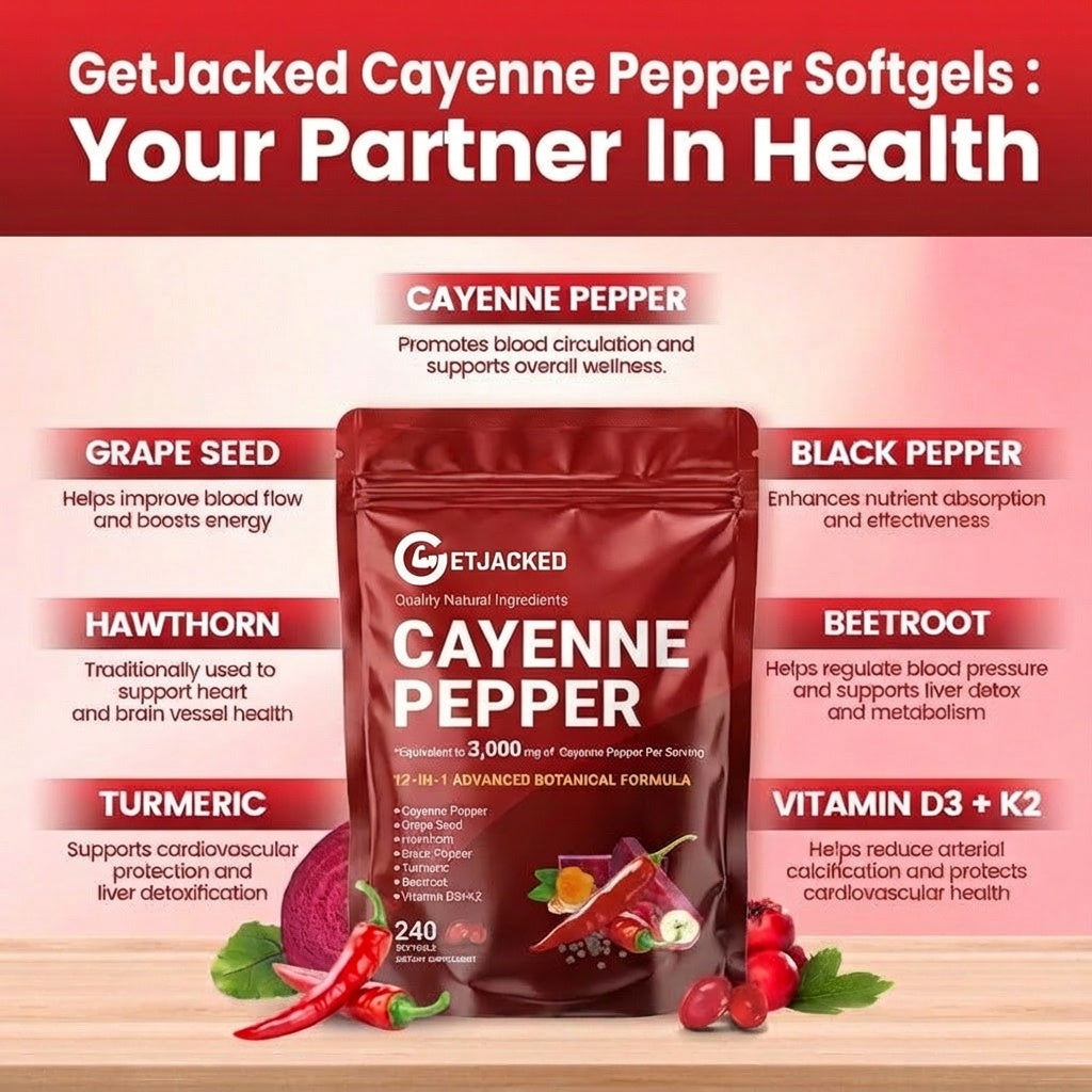 Unterstützen Sie die Gefäßfunktion mit GetJacked Cayenne Softgels